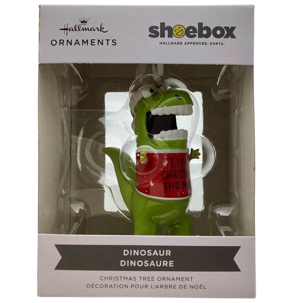 Hallmark Shoebox “Love Christmas This Much Dinosaur” Christmas Ornament (NWT)